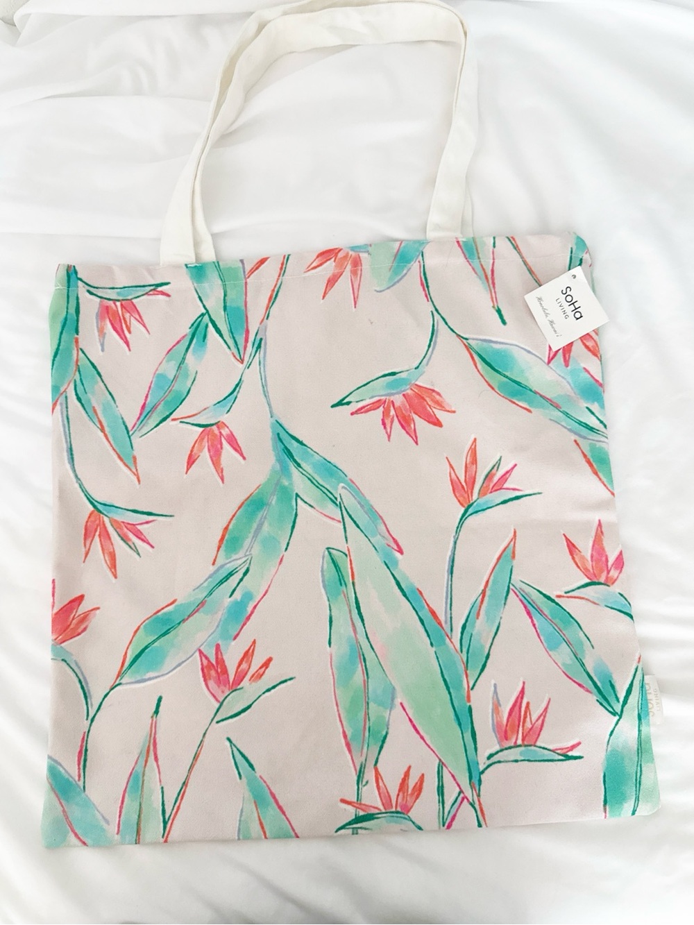 Soho Floral Canvas Tote in Teal, Coral & Cream